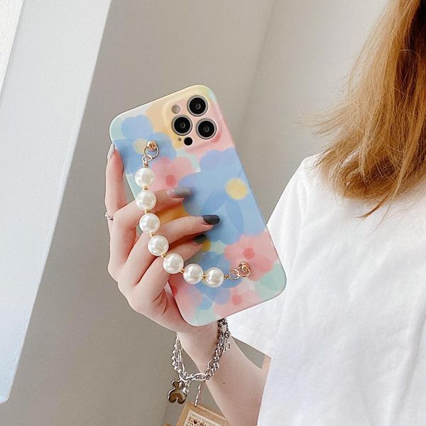 

cell phone pouches blue flower girl woman pearl bracelet case for 1112 pro max 12mini xsmax x xs xr 6 6s 6plus se 7 8 plus camera