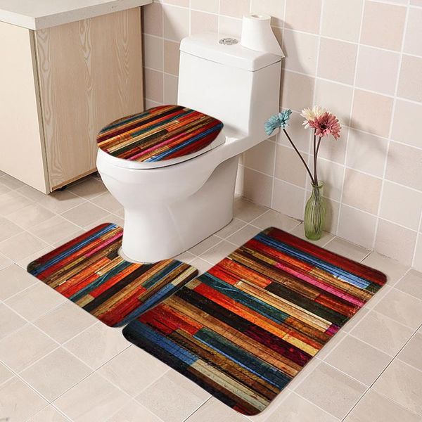 

bath accessory set fashion mat 3 piece rug toilet bathtub printing carpet for home decor wholsale