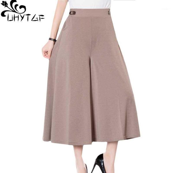 

women's pants & capris uhytgf plus size women fashion high waist wide leg summer trousers female elegant mother thin casual beach 859, Black;white