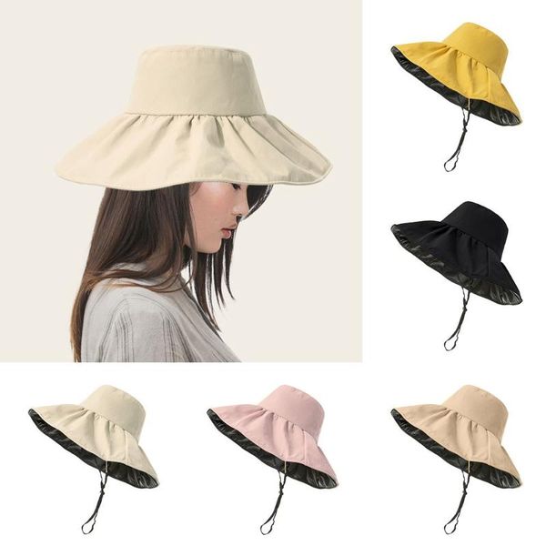 

wide brim hats outdoor sun protection solid color women sunshade fisherman cap sunscreen hat beach, Blue;gray