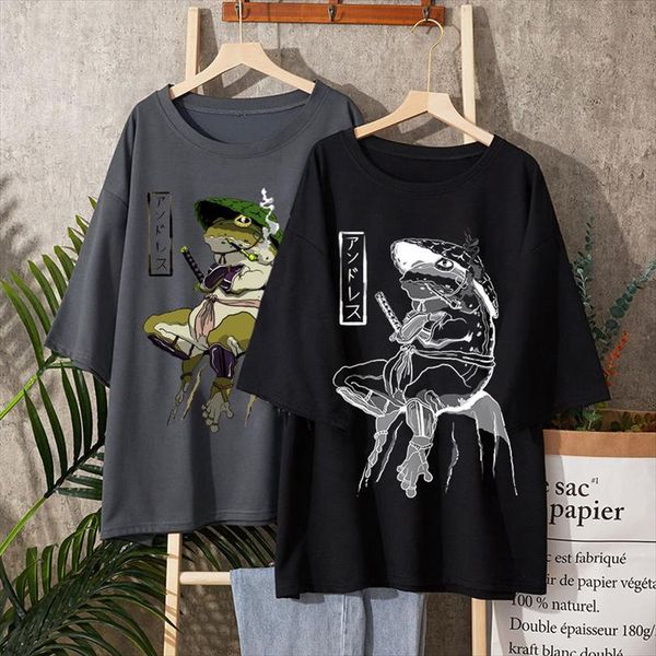 

summer cute japanese knight mens t shirts frog print graphic ladies aesthetic harajuku streetwear casual 9 colors, White;black