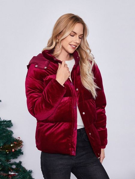 

hooded velvet puffer coat 91kr#, Black