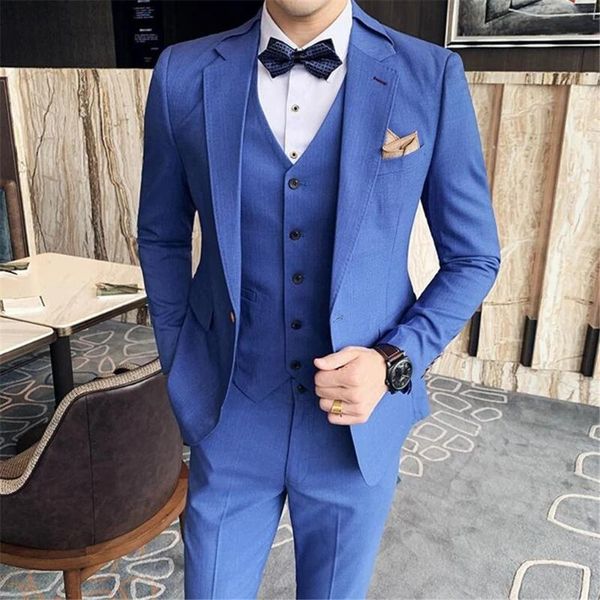 

men's suits & blazers (jacket+vest+pants) 2021 men's business suits/male groom's wedding dress fashion tuxedo leisure c, White;black