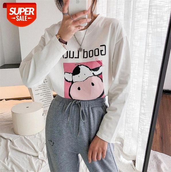 

li zhiqi niu good luck cute and adorable printed cows age reduction white long-sleeved t-shirt 110388 #q46n, Black;gray