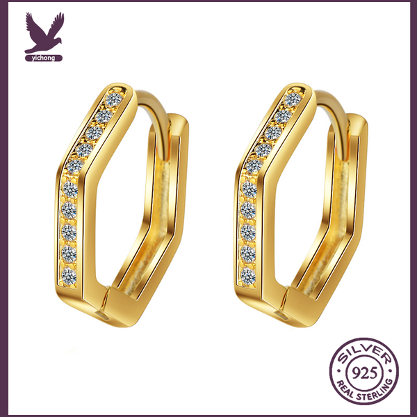 

hoop & huggie prevent allergy 925 sterling silver earring sparkling single row zircon earrings fashion party jewelry for women bijoux, Golden;silver