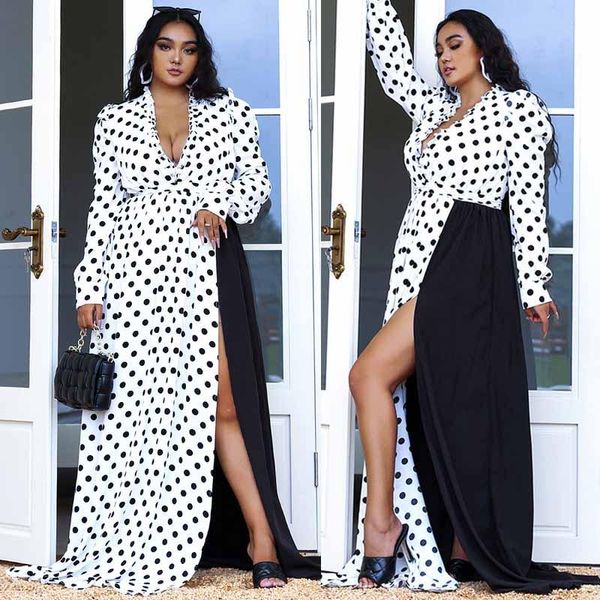 

ethnic clothing women dress 2021 autumn polka dot print chiffon robe elegant lady outfits wedding evening gown plus size v-neck boubou, Red