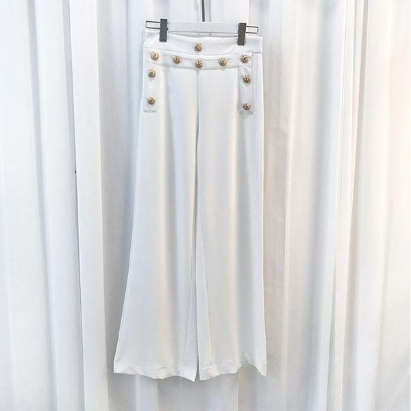 

women's pants & capris est fashion 2021 runway designer metal lion buttons wide leg, Black;white