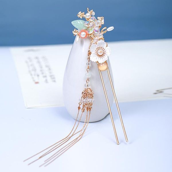 

hair clips & barrettes the ancient style stepped hairpin. hanfu shell hairpin headdress super fairy tassel classical accessory bn, Golden;silver