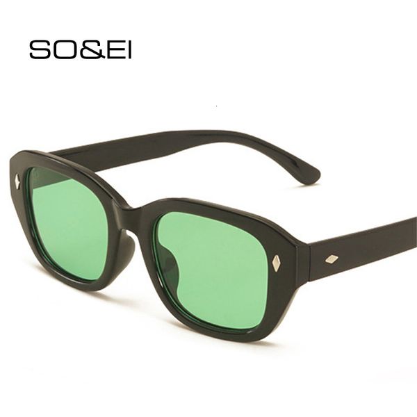 

designer sunglasses so&ei fashion polygon square women retro rivets decoration eyewear shades uv400 men leopard tea sun glasses, White;black