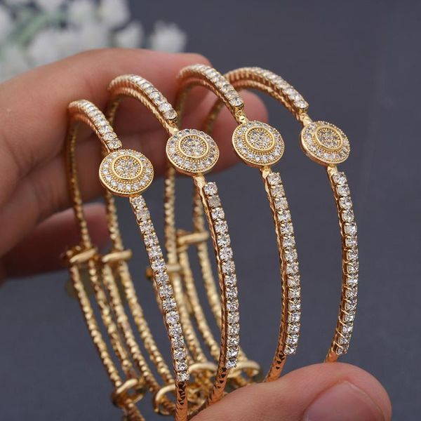 

bangle 4pcs/set 24k dubai gold color african bridal bangles for girl micro mosaic wedding not can open bracelet&bangles jewelry, Black