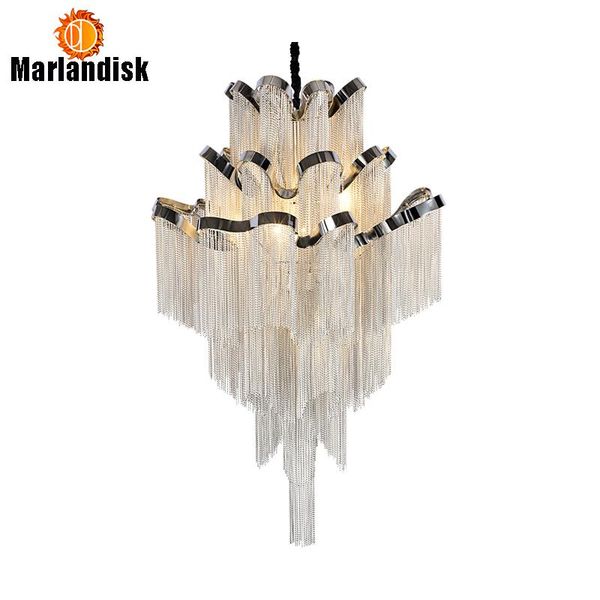 

pendant lamps fashional plated silver led light aluminum chain stair lamp luxury 3 layers for el living room(du-25)