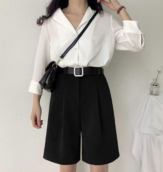 

women's shorts woman pants harajuku plus size suit short black gray high waist biker sports cycling wide leg solid basic casual clothin, White;black