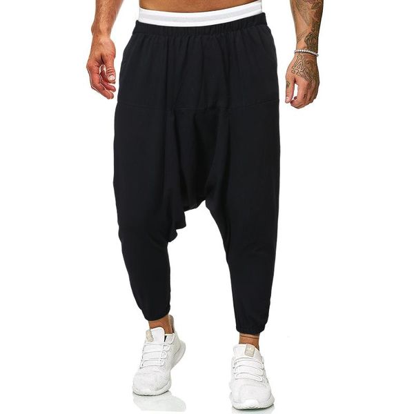 

men's pants 2021 men linen cross-pants mens baggy harem solid black trousers male hiphop joggers man streetwear wide legs