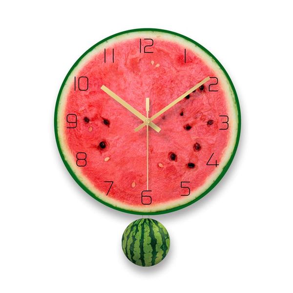 

wall clocks fruit watermelon creative mute modern design large clock silent for home kitchen living room decor battery operated
