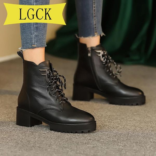 

boots big size 34-43 genuine leather punk style women ankle boot women's motorcycle fashion ladies chunky shoes metal decor black