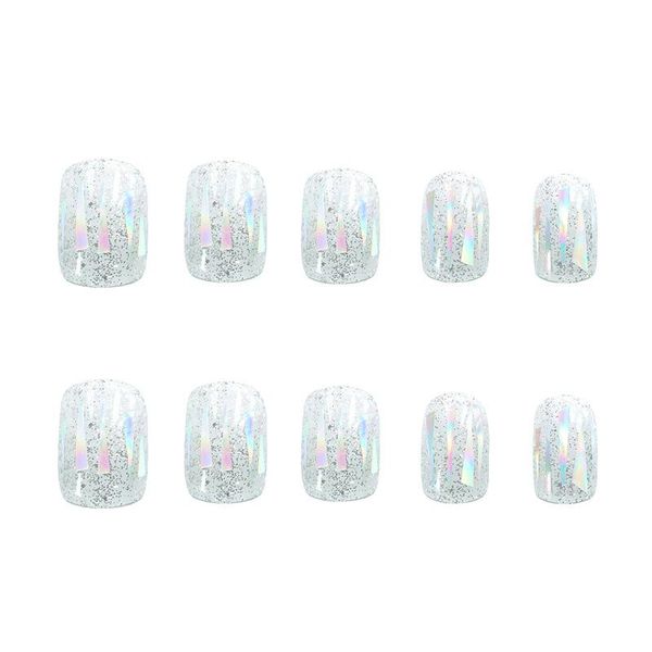 

false nails fake nail colorful glittering glass wear art finished pieces 24 of tape with glue dw, Red;gold