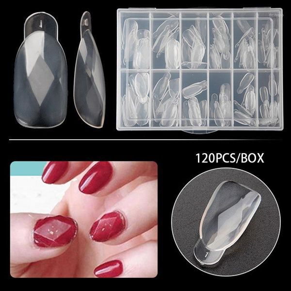 

120pcs/box professional diamond false nail tips transparent art french fake nails for diy salon build1, Red;gold
