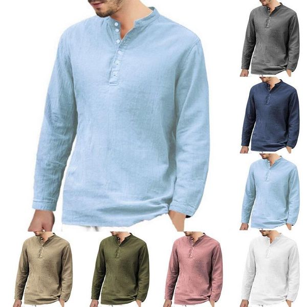 

men's casual shirts 2021 long sleeve cotton linen breathable comfortable shirt fashion style solid male loose, White;black