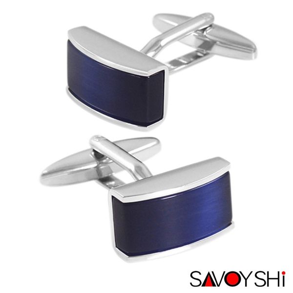 

savoyshi luxury blue stone for mens shirt square cuff links wedding grooms gift brand jewelry, Silver