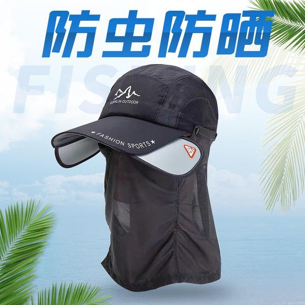 

outdoor hats fishing is prevented bask in hat shading long tongue men breathable anti-mosquito summer night cap, Black;white