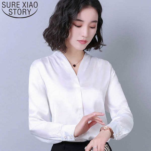 Early Spring Simple Style Silk Mulheres Camisa Sólida Manga Longa Chiffon Blusa de Seda Blusas Femininas Elegante 7993 50 210528