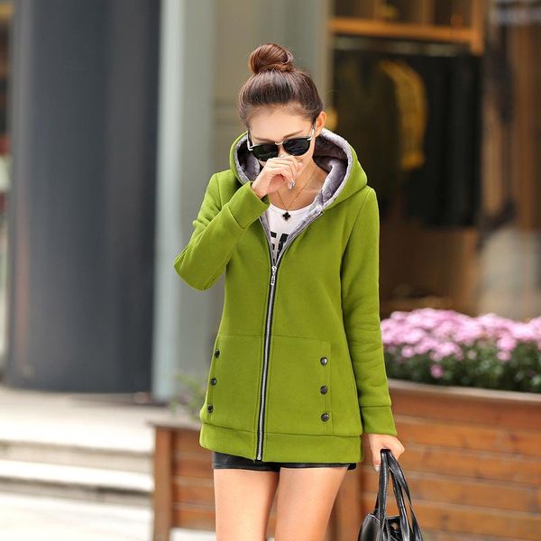 

women's hoodies & sweatshirts autumn and winter 2021 korean style long fur liner coat plus velvet hooded sweatshirt women red green bla, Black