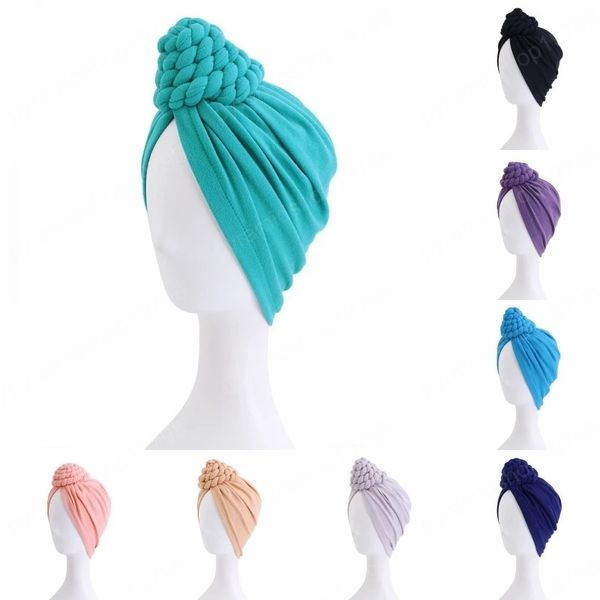 

solid color soft doughnut knot turban hats muslim women's wrap hijab caps beanies islamic female headscarf loss hair bonnet, Yellow