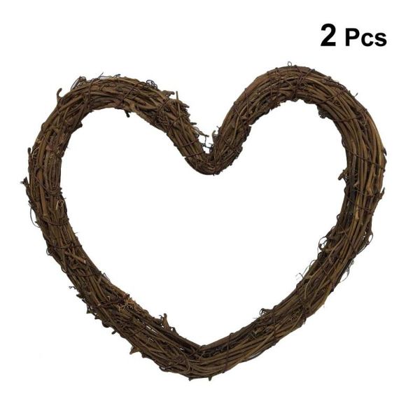 

2pcs diy crafts rattan heart natural dried grapevine wreath xmas garland home wedding party decor 30cm decorative flowers & wreaths