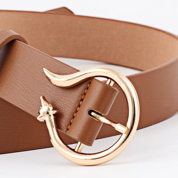 

trendy women belt fashion waist pu leather metal buckle c belts for ladies leisure dress jeans waistband 3cm, Black;brown