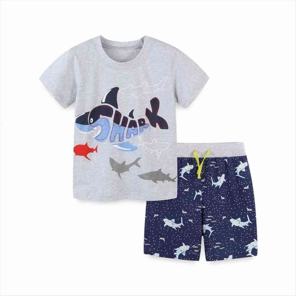 

tuonxye summer childrens clothes for boy cartoon whale fish t shirt pants kids short sleeve clothing set teens sport tracksuit, White