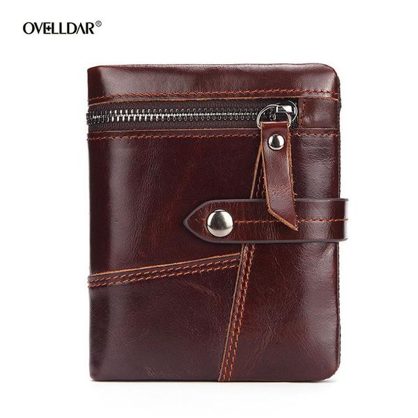 

men's wallet first layer genuine leather zipper bag oil wax cowhide multifunctional card holder business gifts wallets, Red;black