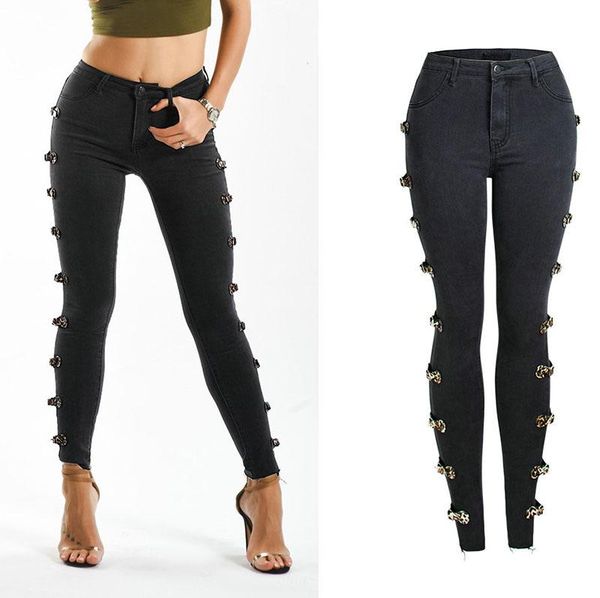 

women's jeans s-xxxxl stretchy blue ripped woman denim long pants trousers for women side buckle pencil skinny casual 4 season