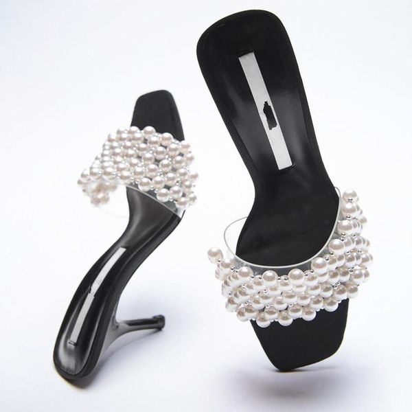 

dress shoes brand pearl exquisite fashion women sandals summer transparent open toe stiletto wild fairy style, Black