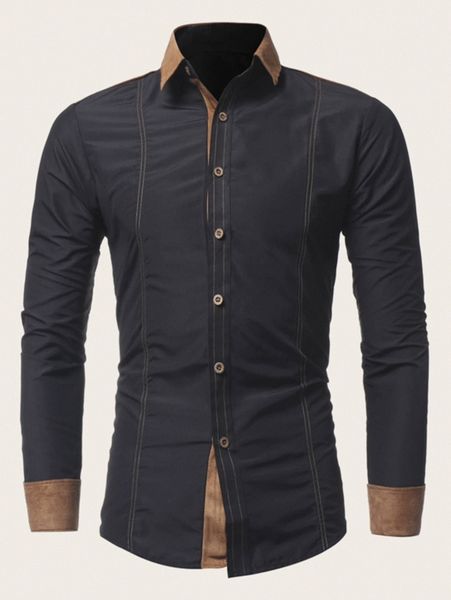 

men contrast panel titching shirt q8hs#, White;black