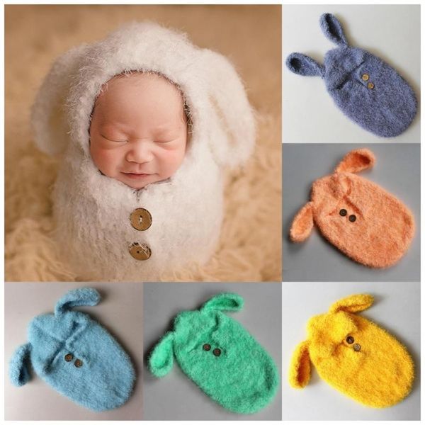 

clothing sets baby soft sleeping bag hat set boys girls po shooting clothes born pography props crochet infant outfits, White