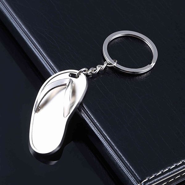 

creative simulation flip flop chain cartoon pendant metal key gift, Slivery;golden