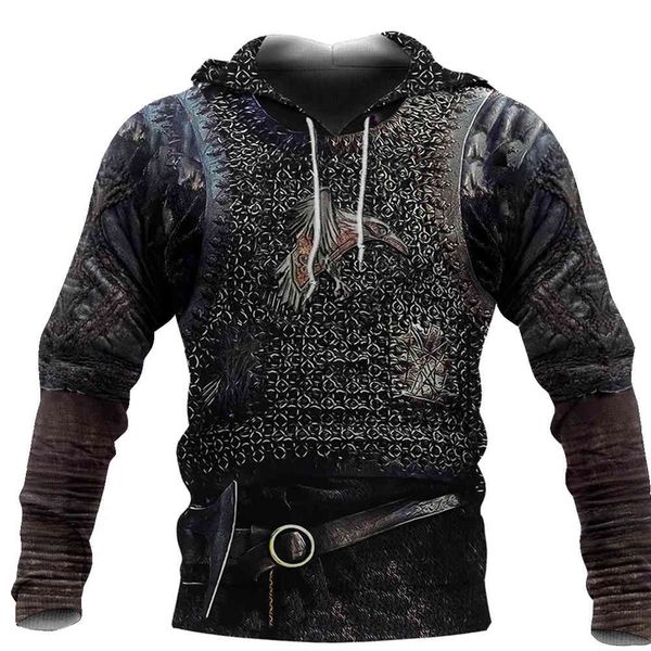 

men's hoodies 2021 god of war armor 3d digital printing long sleeve straight tube hooded sweater, Black