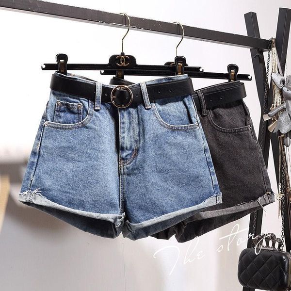 

women's shorts with belt plus size s-5xl women cotton jeans casual 2021 summer fashion loose denim short feminino -80, White;black