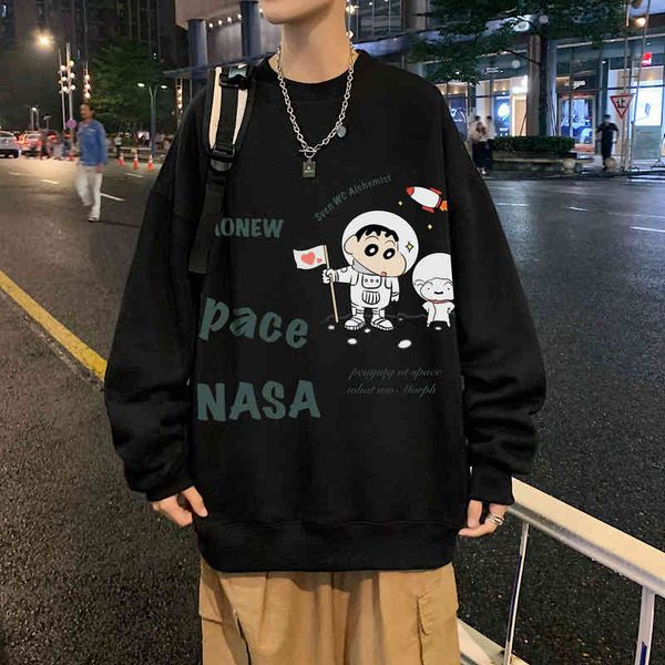 

long sve t-shirt 2021 spring and autumn new fashion brand ins loose sweater large men's cloth, Black