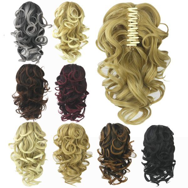 

multi clip color curly hair horsetail hairpiece, Black