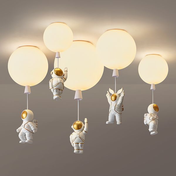 Lampada a sospensione moderna a soffitto a led per cameretta dei bambini Camera da letto della scuola materna Palloncini astronauti creativi Lampada a sospensione Foyer Deco Fixture