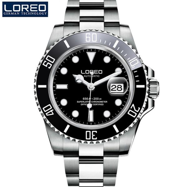 

wristwatches loreo mens watches sapphire luminous automatic mechanical diver 200m men watch relogio masculino, Slivery;brown