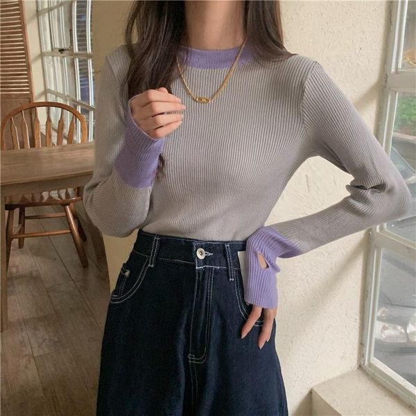 

women's sweaters blouse elegant sweater pullover knitted ribbed tees fashion jumpers patchwork striped white long sleeve casual sueter, White;black