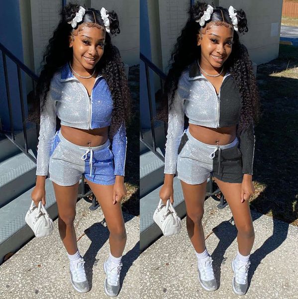 

women's fashion nightclub two piece open navel jacket and super shorts, Black;white