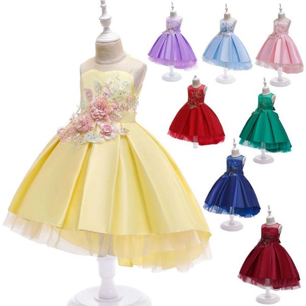 

girl's dresses elegant girls party dress kids lace tulle flower applique fluffy ball gown christmas formal children clothing, Red;yellow
