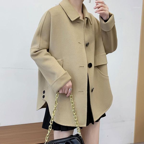 

women's wool & blends 2021 women coat fashion autumn and winter overcoat female jacket outerwear clothing #66862, Black