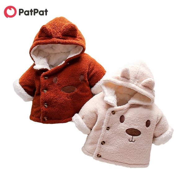 Winter Baby / Kleinkind Unisex Cartoon Bär Fluff Langarm Kapuzenmantel für Kinder Jungen Kleidung 210528