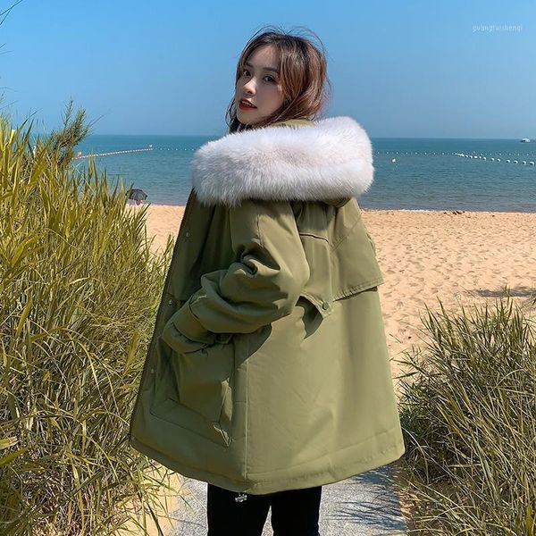 

women's down & parkas 2021 warm fur collar jacket fashion short hooded parka coat winter women office lady, Black