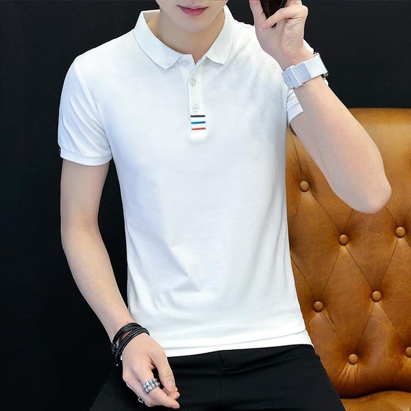 

men's polos summer clothing short-sleeved t-shirt ice silk lapel shirt compassionate clothes cotton half-sleeved top, White;black