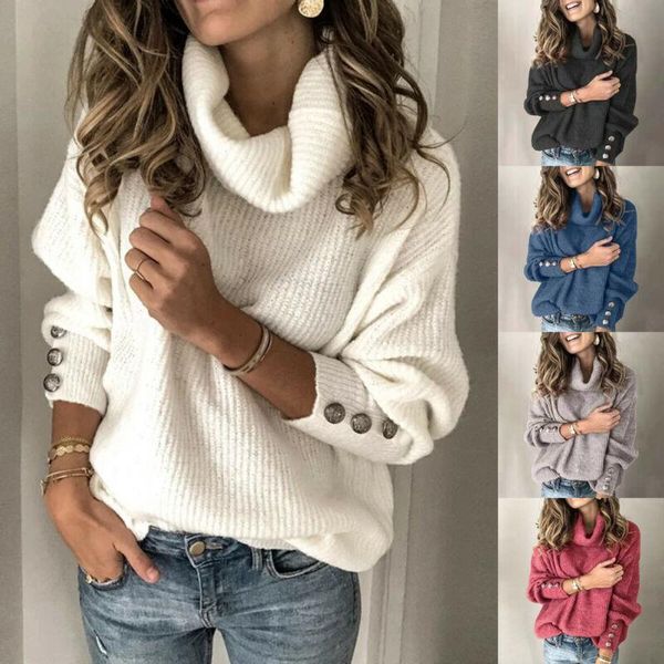 

women cashmere turtleneck knitting pullovers sweater female winter warm solid long sleeve button loose sweaters plus size women's, White;black